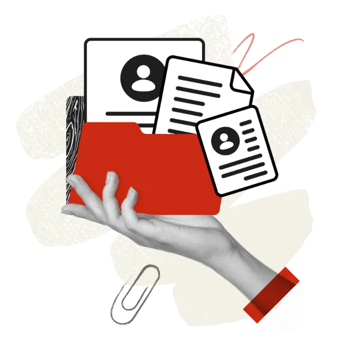 Hand holding files paper clip