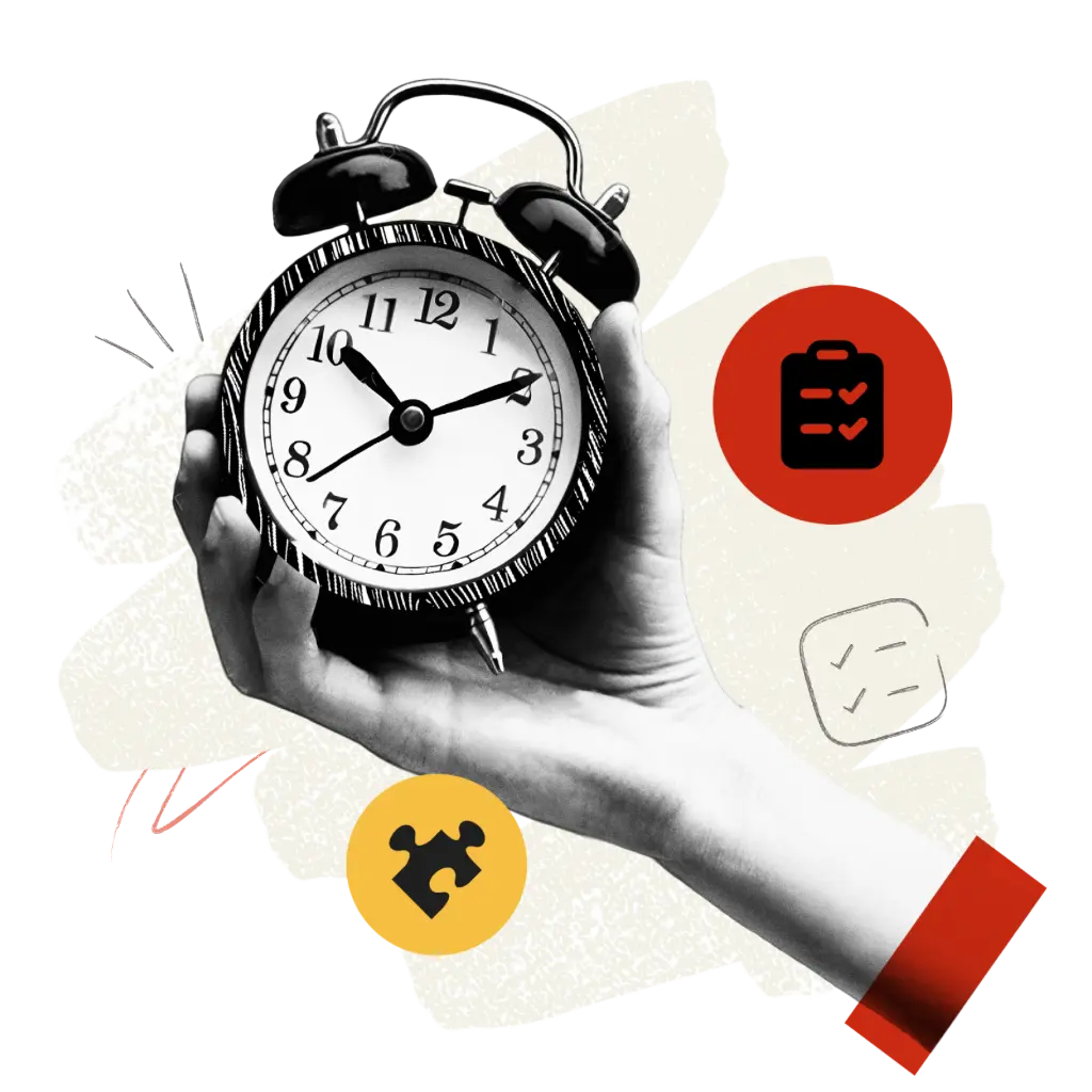 Hand holding alarm clock