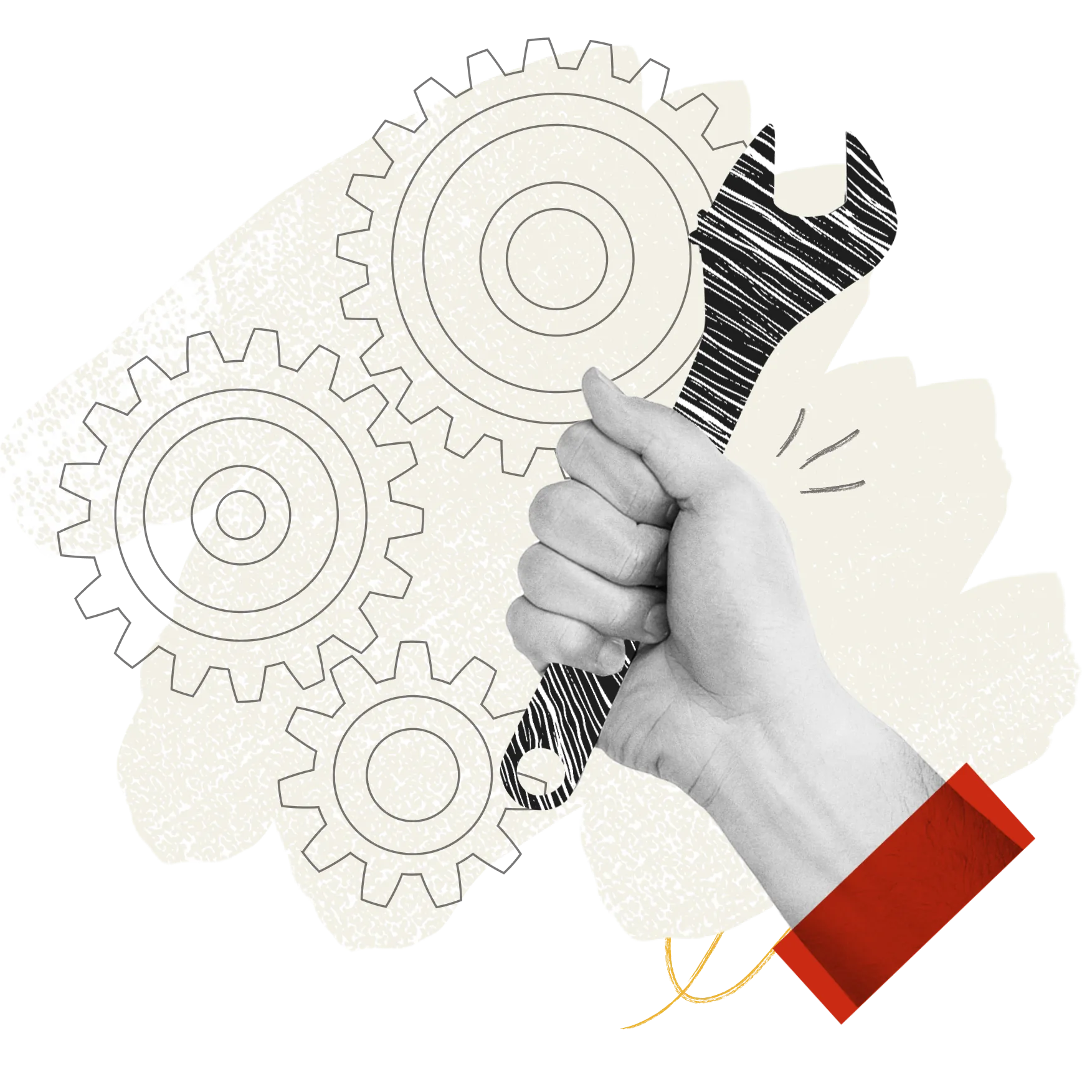 hand holding wrench fixing gears