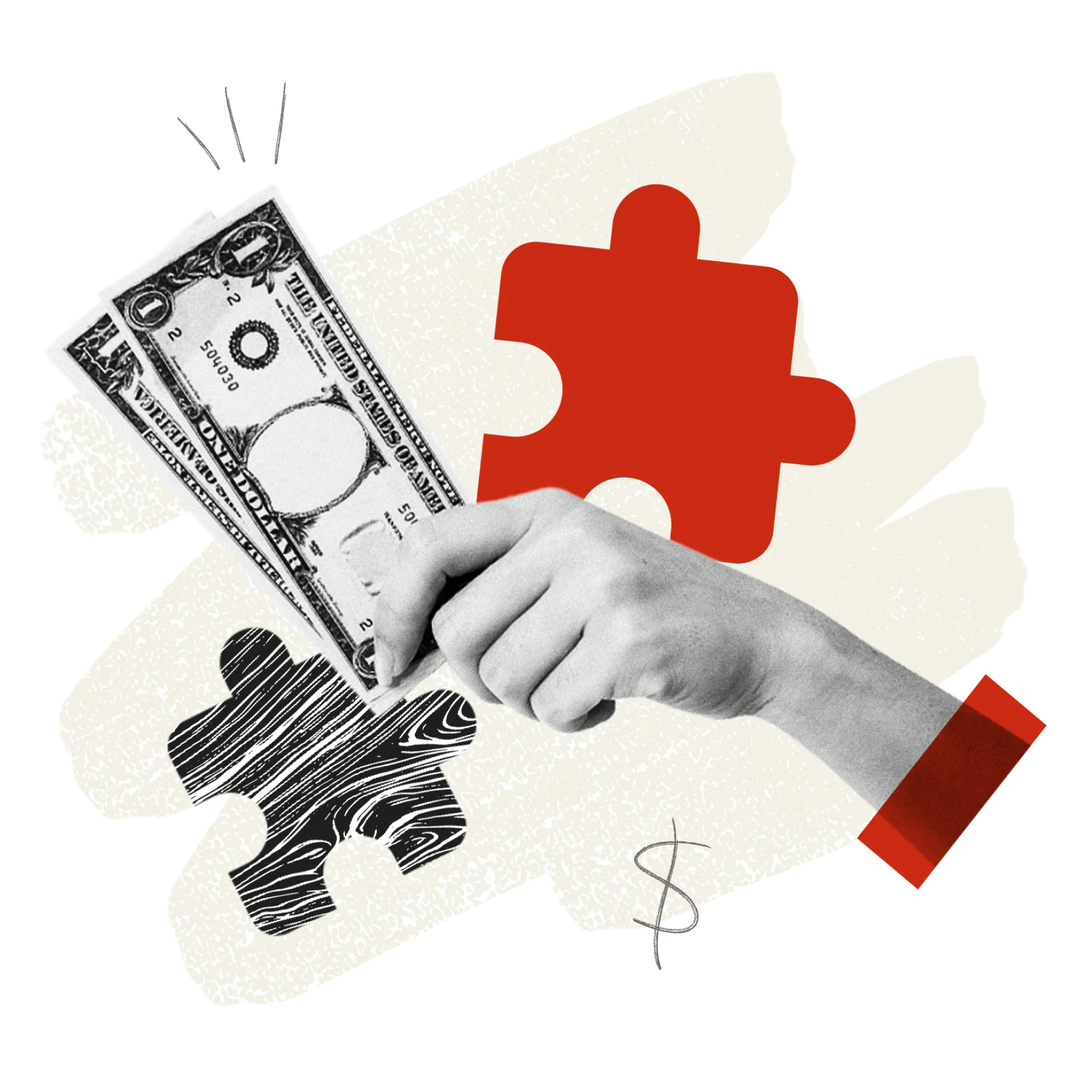 Hand holding dollars puzzle pieces